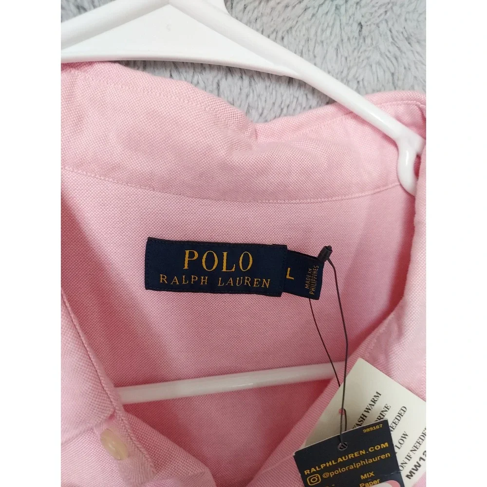 NEW Polo Ralph Lauren Shirt Men Large Western Pearl Snap Oxford Long Sleeve Pink